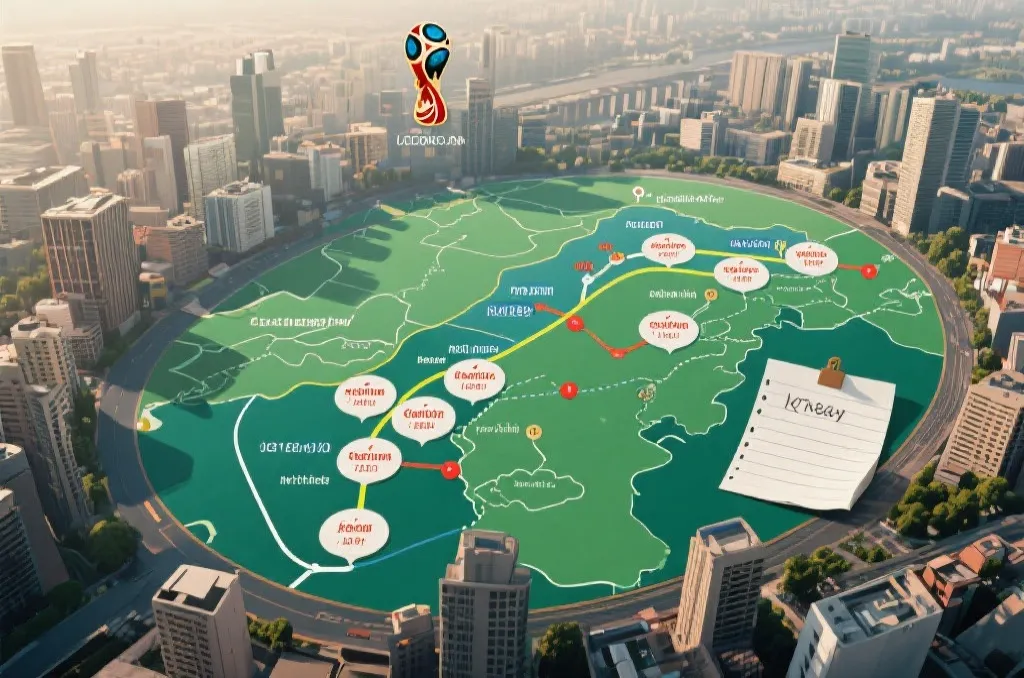 世界杯赛程与城市转场示意,体现旅行与休息时间差